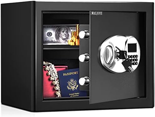 WASJOYE 1.0 Cub Safe Box, Digital Steel Security Safe with Electronic Keypad Combination Lock and Removable Shelf, Solid Alloy Safe for Home Office Hotel Money Jewelry Document Valuable Protect