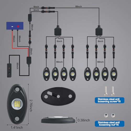 Image of 12pods White Rock Lights Dc 12v 6000k Aluminum Alloy Pure White Led Rock Lights with Switch Wiring Harness Kit Ip68 Waterproof for Trucks Pickup Off-Road Cars SUV Utv ATV Rv RZR Underglow Lights