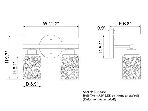 Image of ALICE HOUSE 12.2 inch Vanity Lights, 2 Light Wall Sconce Lighting, Brushed Nickel Bathroom Lights Over Mirror, Bathroom Lighting, ETL Listed, AL9082-W2