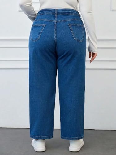 Image of KOTTY Plus Size Women's High Waist Straight Denim Jeans Comfortable Wear for Work Casual Use