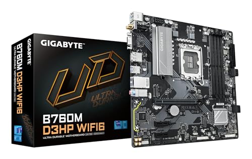 GIGABYTE B760M D3HP WIFI6 Carte mère - Compatible avec Les processeurs Intel Core 14e génération, VRM numérique 4+1+1 Phases, jusqu'à 5600 MHz DDR5, 2X M.2 PCIe 4.0, Wi-FI 6, LAN GbE, USB 3.2 Gen 1