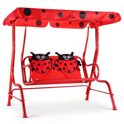 DREAMADE Hollywoodschaukel Kinder, Kinderschaukel Gartenschaukel mit Sonnenschutz, Kinderschaukel Metall Schaukel, Kinder Schaukelset für...