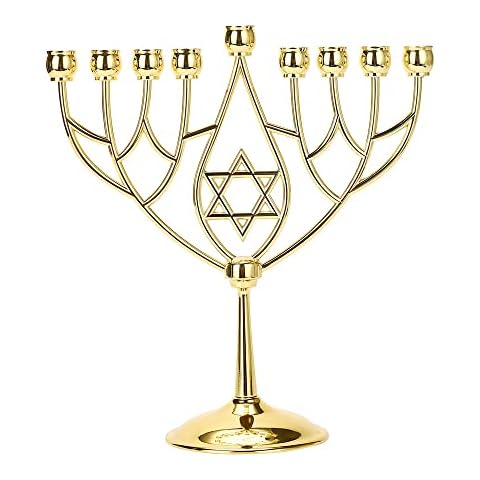 BRTAGG Hanukkah Menorah, Star of David - Jewish Candlestick Candle Holders 9 Branch (Gold) Cover