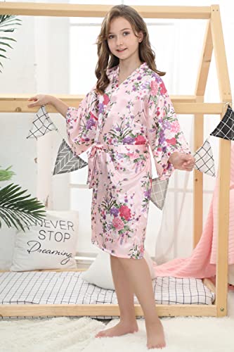Eplaza Kids Girls Floral Satin Robe For Birthday Spa Bridal Party Flower Girls Wedding Robes Kimono (Pink, Tag 8) #TOP1