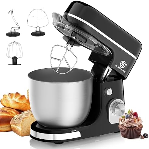 Robot de Cuisine 3 en 1 avec 1300W et Bol en Acier Inoxydable 5L Robot Multifonction avec 8 Vitesses Pétrin et Mixeur avec Crochet à Pâte, Batteur Plat et Fouet pour Pâtes Crèmes Sauces