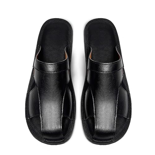 Mens Premium Genuine Leather Slide Sandals, Fashion Casual Mens Slide Sandals, Rubber non-slip sole, soft and lightweight shoes.4