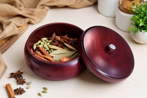 Image of Handmade Wood Roti Box with Lid | Natural Polish