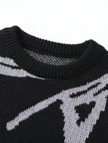 ZAFUL Men's Oversized Sweater Long Sleeve Crewneck Y2K Graphic Color Block Casual Knitted Pullover Sweater4