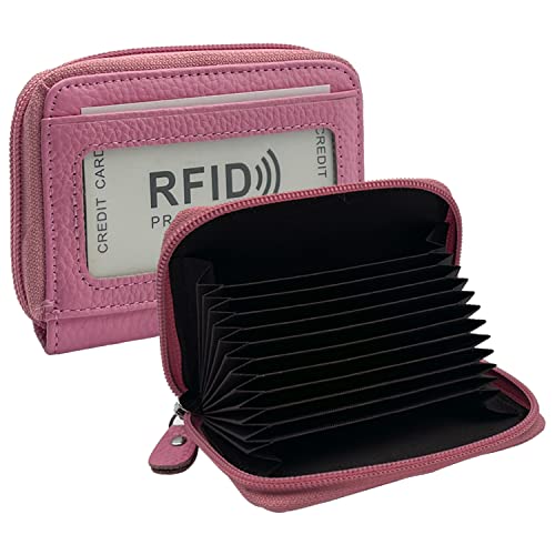 Image of RFID Blocking Genuine Leather Credit Card Case Holder Security Travel Wallet (Pink)