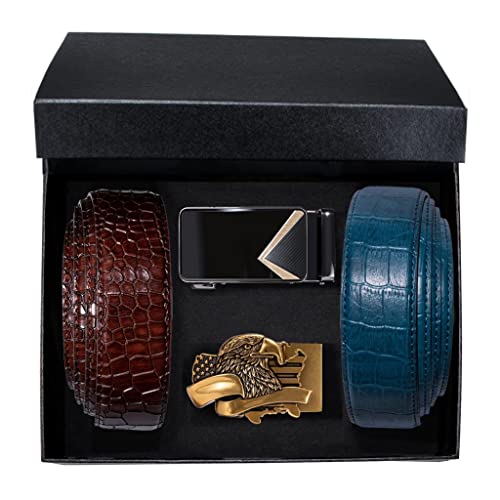 belt Leather Strap for Men Dress Jeans Wedding Mens Belts Set Automatic Buckles Waist Belt with Gift Box man (Color : As shown Size : 110cm) (As Shown 120cm)
