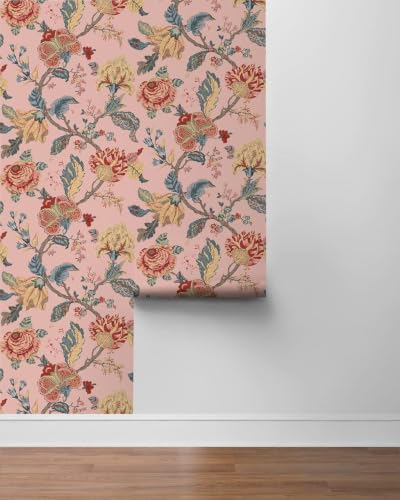 Image of Wallpaper Peel and Stick Vintage Flowers Leaves Birds Pattern Design Botanical Tropical Floral Textured Butterfly Wall Decor Removable Waterproof Adeshive Wallpaper 16.5X87Inch