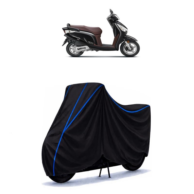 Image of Scooty Cover Water Resistant for Aviator | Universal Scooter & Bike Cover | Heavy Duty UV Protection | Dust, Rain & Scratch Protection | Elastic Fit All Weather Indoor Outdoor | Black with Blue Piping