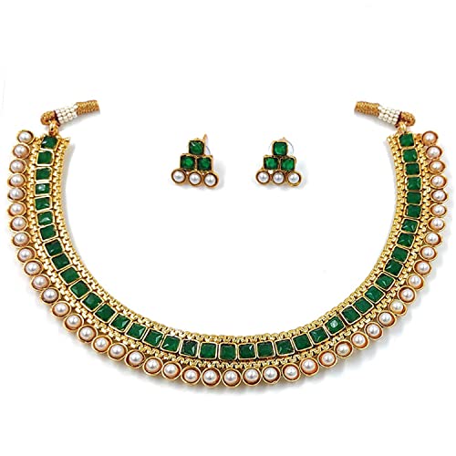 Gargantilla de perlas Kundan con acabados de alta bisutería juego de joyas tradicionales