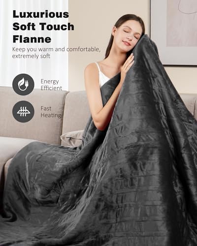 Heated Blanket, Electric Blanket with 2 Wearable Buttons, 50x60 Inches Wearable Heated Throw Blanket, 9 Heating Levels & 1-10 Auto Shut-Off, for Office, Home, Gift for Men Women (Grey) - Image 5