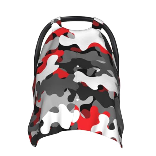 Image of Red Gray Camo Print Baby Car Seat Covers, Breathable Nursing Cover Breastfeeding Cover, Stroller Covers, Baby Boys Girls Newborn Essentials, Multi-use Infant Carseat Canopy
