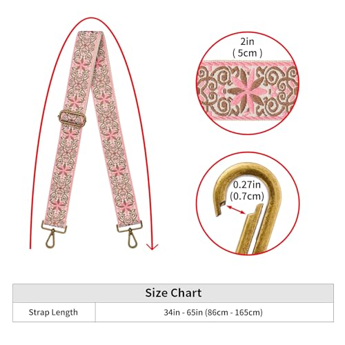 Image of ZOOEASS Bronze Buckles Purse Strap, 2 inch Wide Crossbody Handbag Strap Adjustable Replacement Shoulder Strap Vintage Embroidery