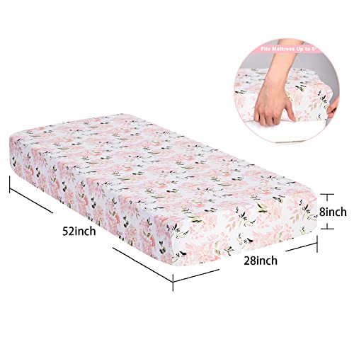 Image of Crib Sheets Girl 2 Pack Set, 2 Pack Toddler Bed Sheets Set, Floral Print Fitted Crib Sheet for Standard Crib & Toddler Mattress