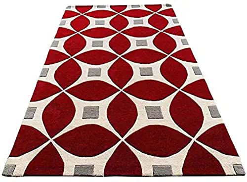 Image of Export Quality Handtufted Woolen Carpet for Living Room Bedroom & Hall - Color - Red /White - Size - 7 x 10 Feet