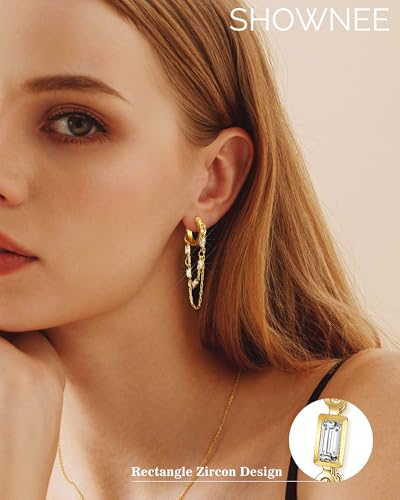 Tassel Chain Small Gold Hoop Dangle Earring For Women Huggie Earring Heart Star CZ 14K Gold Plated Fashion Jewelry Friendship Gift2