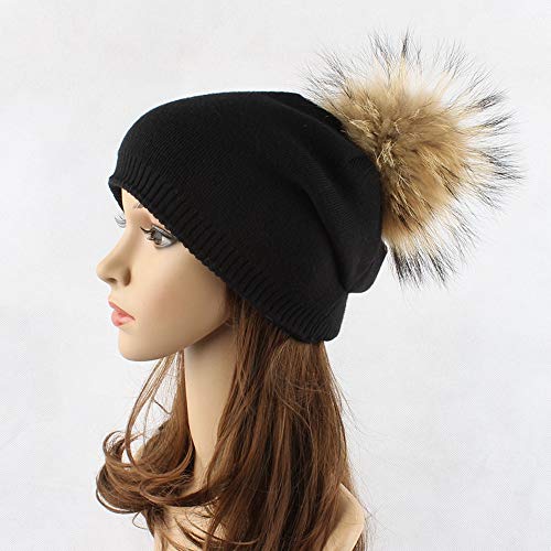 Bonnet laine tricoté noir femme avec tresse et cape pour protection thermique hiver