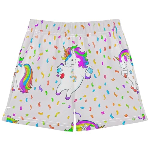 Girls Unicorn Rainbow Shorts Colorful Athleisure Pajamas Shorts Kids Teens Athletic Summer Clothes, X-Small