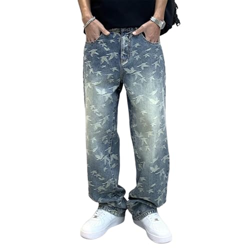 Baggy Jeans Men Casual Graphic Washed Denim Pants Men Loose Fit Parachute Streetwear for Skater Jeans
