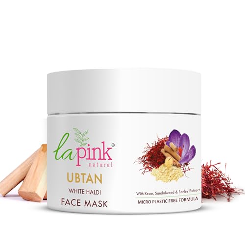 La Pink Ubtan Face Mask with White Haldi & Kesar | Reduces Blemish, Pigmentation, Dark Spot & Tan Removal | 100% Microplastic Free Formula | All Skin Types | 100 g