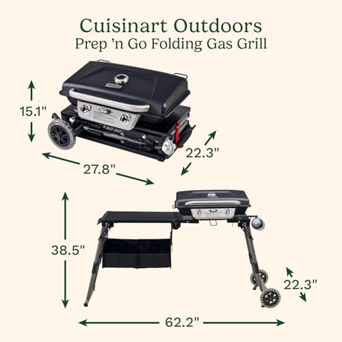 Cuisinart Prep ‘N Go Folding Gas Grill, Portable Stand-Up Propane Grill with Compact Fold and Storage Tote, Wheels and Side Table, 18,000 BTUs for Camping, Tailgating, Outdoor Cooking - image 2