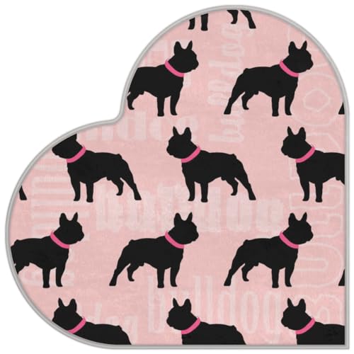 Französische Bulldogge Liebe Langhaar Verdickte Boden Fußmatte Teppiche 80cm, Cartoon Bulldogge Bereich Teppich für Wohnzimmer Küche Schlafzimmer Waschbar rutschfest Bodenmatte Teppich