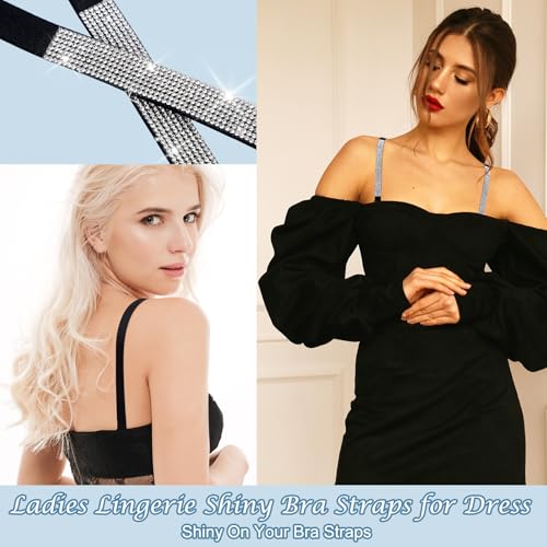 12 Pairs Women's Glitter Bra Straps Bulk Bling Rhinestones Non slip Bra Shoulder Straps Dress Ladies Lingerie Shiny4