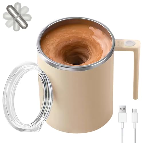 Electric Mixing Mug,Electric Stirring Coffee Mug,Coffee Mugs,Suitable for Coffee, Milk, Cocoa and Other Beverages (Cream White)