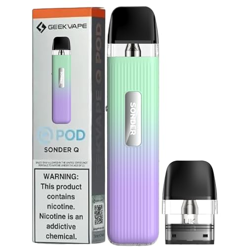 Geekvape Green Purple Sonder Q Pod Kit Compatable for Geek Vape E-cigarettes Adjustable Airflow Draw-to-vape Activation Cartridge Capacity Sonder Vape Pods Sonder - No Nicotine