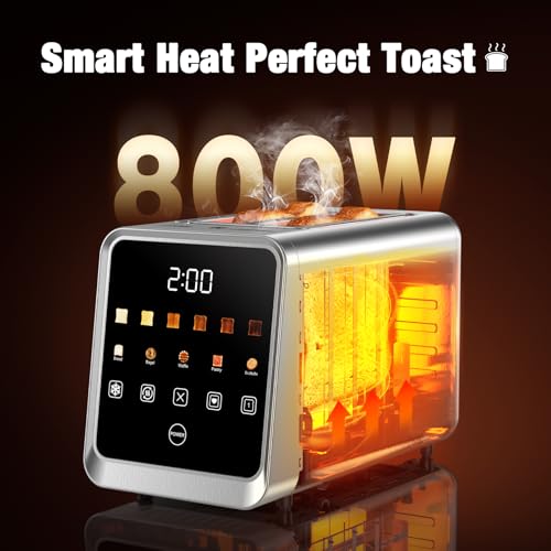 Image of 2 Slice Toaster, Smart Digital Touchscreen with Memory Function, 1.5 inch Extra-Wide Slots, 5 Bread Types & 6 Browning Settings, 900W for Fast Toasting, Defrost & Reheat Modes