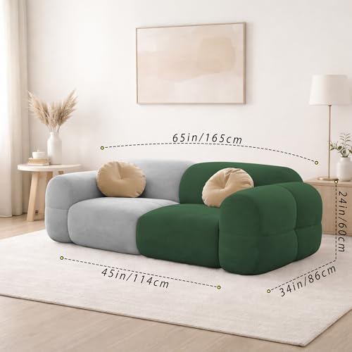 Image of Casaliving Vetras Modern Velvet Bubble Cloud Sofa, Tufted Design Upholstered 2 Seater Sofa Set for Living Room, (Green Grey Colour) Premium Velvet Fabric Sofa
