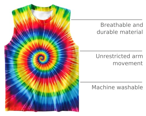 Image of DMPROD Kids Tie Dye Shirt Size 5-14 Years Sleeveless T Shirts Children Tank Tops Hippies Senior Tees for Boys Girls