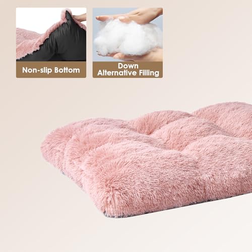 EHEYCIGA Flauschig Hundebett Grosse Hunde XXL, 120x90cm, Hundekissen Waschbar, Kuschelig rutschfest Hundematte mit Langem Plüsch, Rosa