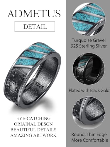 ADMETUS Black Rings for Men, 925 Sterling Silver American Flag Ring, Viking Runes Ring, Protection Jewelry Gifts for Men Size 5-152