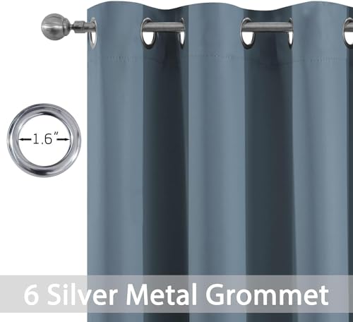 Yakamok Blackout Curtains Room Darkening Thermal Insulated with Grommet Window Curtain for Bedroom/Living Room(38Wx90L inch, Stone Blue, 2 Panels)