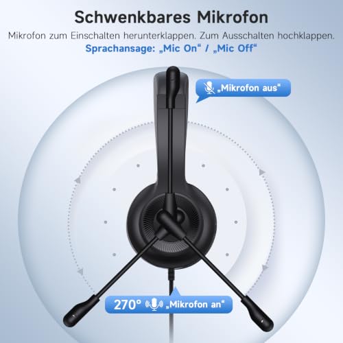 AOC Headset mit Mikrofon, Kabelgebundene On-Ear PC-Headsets mit Geräuschunterdrückung, 40mm Treiber, PC Headset für Computer, Laptop… – Ansicht 3