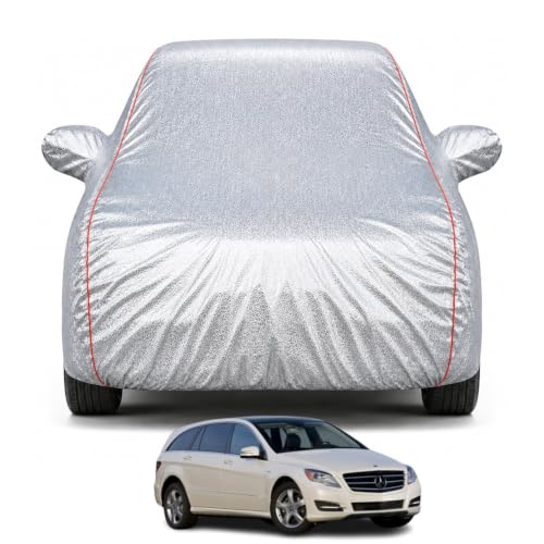 Image of Premium Car Cover for Mercedes R Class Model | Waterproof, UV & Dust Protection | Mirror & Antenna Pocket | Triple Stitched, Soft Inner Lining, Belt & Buckle (Metalic Silver)