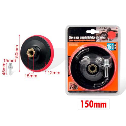 Tradineur - Disco de lijado, plato univeral compatible con lijadoras, pulidoras, amoladoras angulares, incluye enganche de rosca, 8500 RPM, pulir, lijar - Ø 150 mm - imagen 2