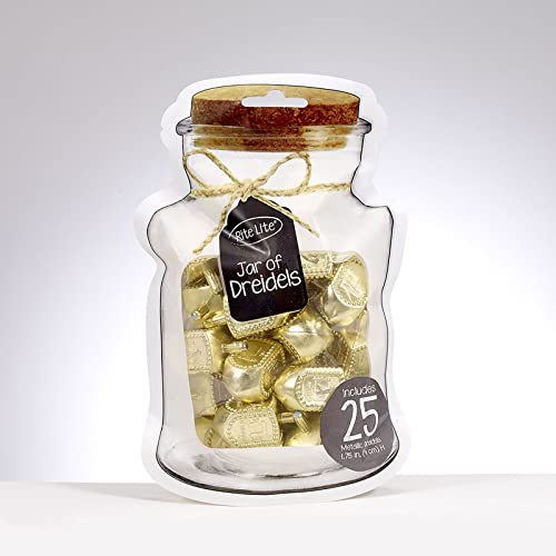 Rite Lite Jar of Dreidels, 25 Medium Plastic Dreidels - Classic Chanukah Spinning Dreidel Game - Colored Dreidels Bulk Value Pack Hanukkah Gift - Gold