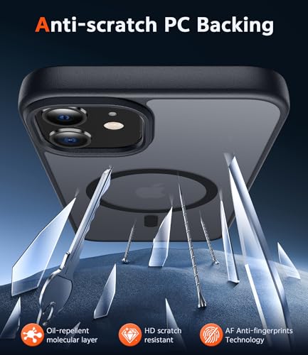 Image of FNTCASE for iPhone 12 Case Matte: iPhone 12 Pro Case Magnetic Phone Cases Compatible with Magsafe Slim Anti Yellowing Military Grade Drop Rugged Protective Translucent Cell Cover (C-Black)