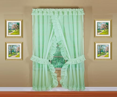 Image of Today's Curtain, Emelia Priscilla Sheer Pair 60 inch W x 63 inch L, Sage, 5-Piece-Set