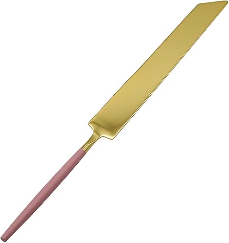 Miniatura 8 de Koyal Wholesale Juego de cuchillos y servidores modernos para tartas de boda, 2 piezas, cortador de pastel dorado y servidor con mango malva