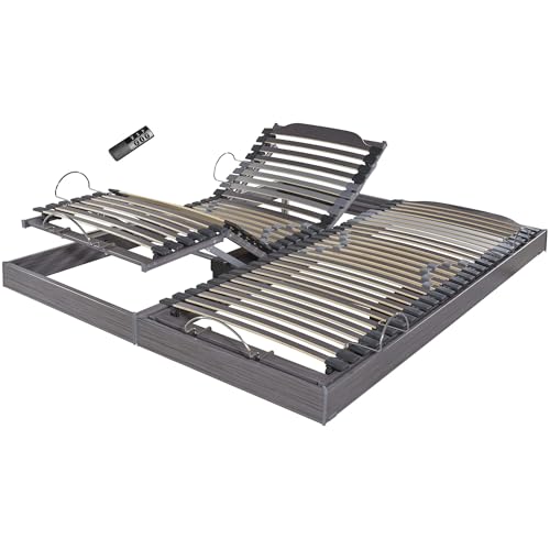 EBAC Literie Sommier électrique S62+Lattes Bois - Réglage fermeté Zone lombaires - 2x90x200 - Gris