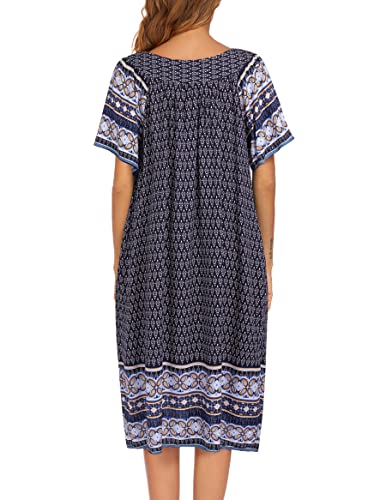 Image of Ekouaer Womens Nightgown Short Sleeve House Dress with Pockets-Floral Print Mumu Dress