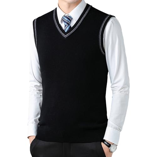 Men's Sleeveless Knitted Vest V Neck Pullover Waistcoats Relaxed Fit Wool Blended Vests