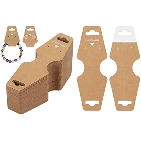 joycraft 100Pcs Bracelet Display Cards, 4.7x1.7 inch Self Adhesive Necklace Display Cards, Brown Jewelry Holder Cards, Sturdy Hanging Jewelry Cards for Earring, Bracelet, Necklaces, Scrunchies Cover