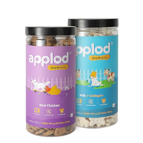 Image of Real Chicken & Milk with Collagen Dog Biscuits Combo for Puppies & Adult Dogs, All Breeds | Oven-Baked Crunchy Dog Treats & Biscuits | Pack of 2 Flavours | 845g x 2